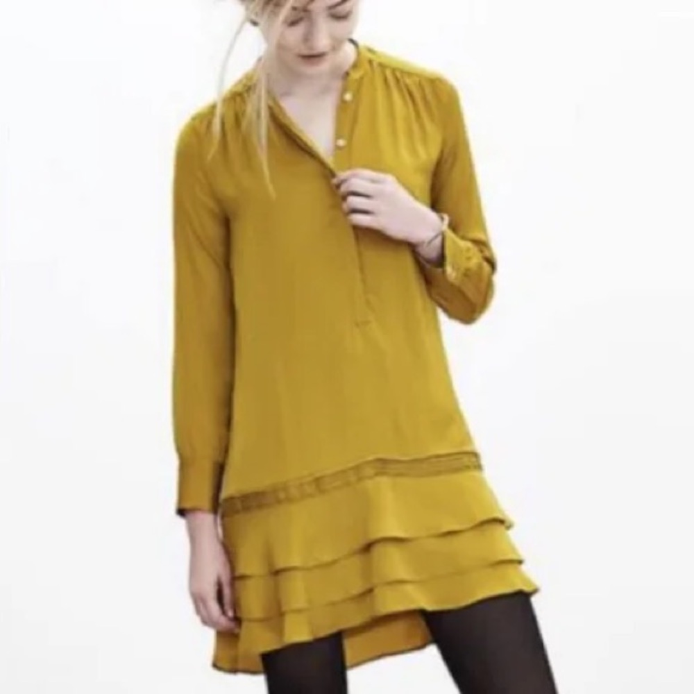 Banana Republic Mustard Long Sleeve Satin Dress